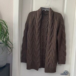 Massimo Dutti Brown Cable Knit Open Cardigan Sweater